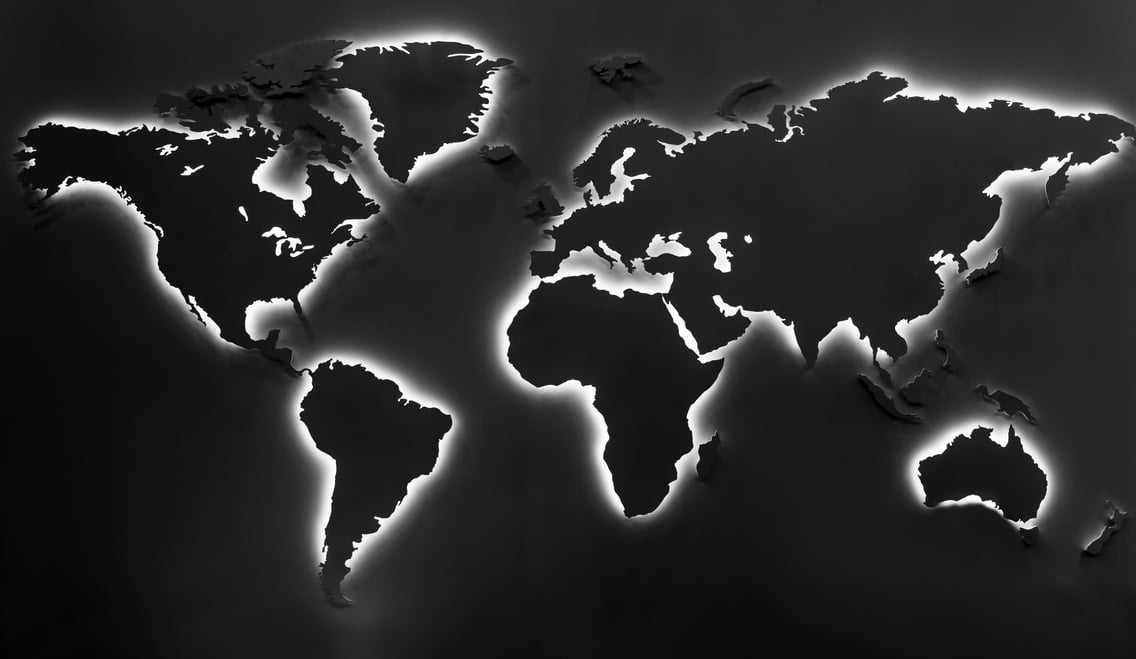 Illuminated Map of Earth on Black Background